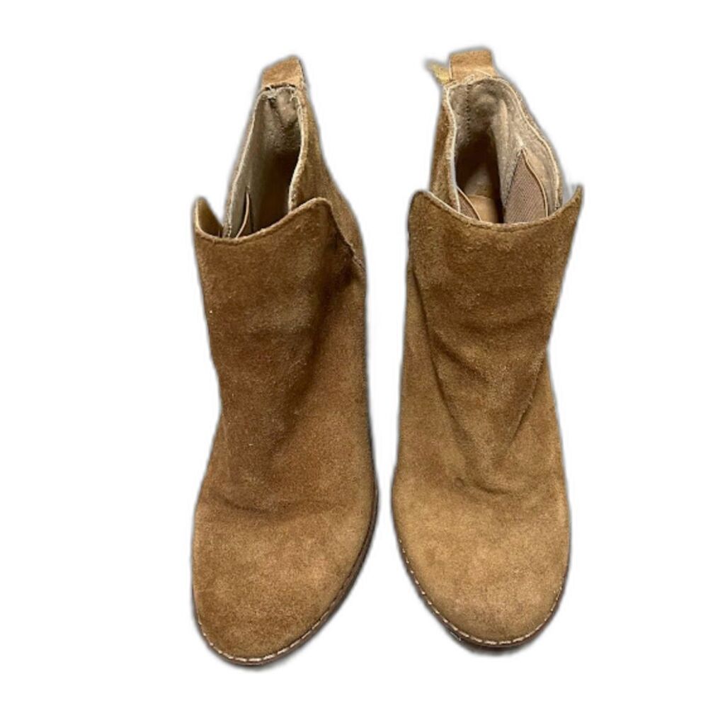 Lucky Brand Tan Suede Wedge Heel Booties 6M 3" Heel Boho Fall Winter Casual Chic